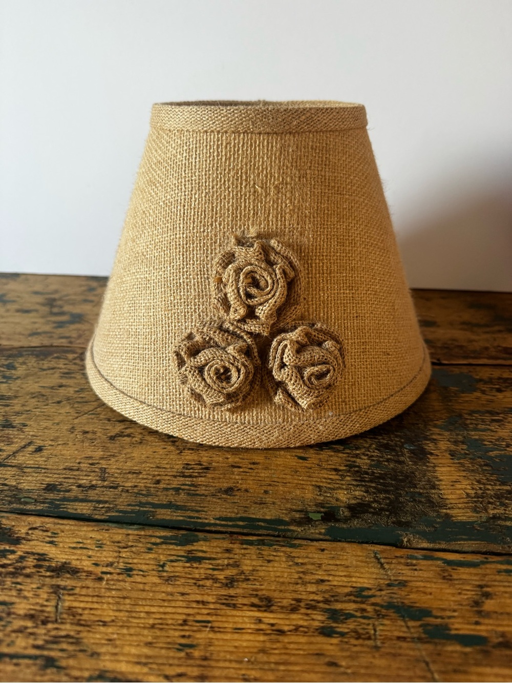 Neutral Burlap Table Lamp Shade with Decorative Rosettes